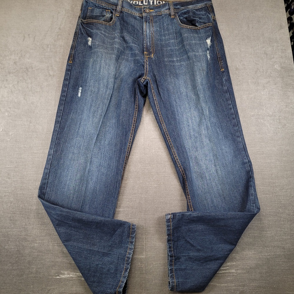 Evolution In Design Mens‎ Actual Sz 41x34 Distressed Dark Wash Denim Jeans Baggy